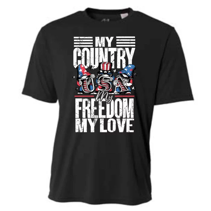 My Country My Freedom My Love Gift 4th Of July American Flag Cute Gift Cooling Performance Crew T-Shirt