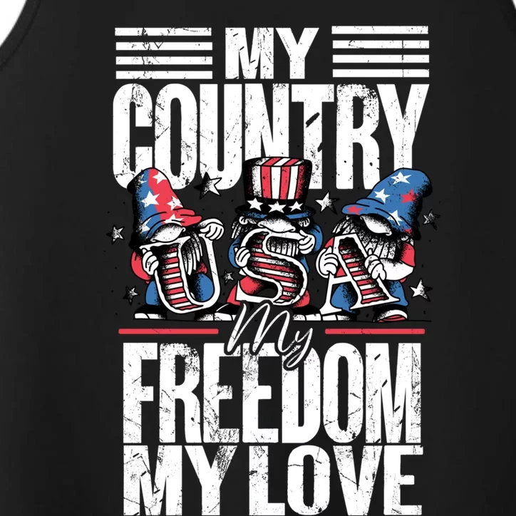 My Country My Freedom My Love Gift 4th Of July American Flag Cute Gift Performance Tank