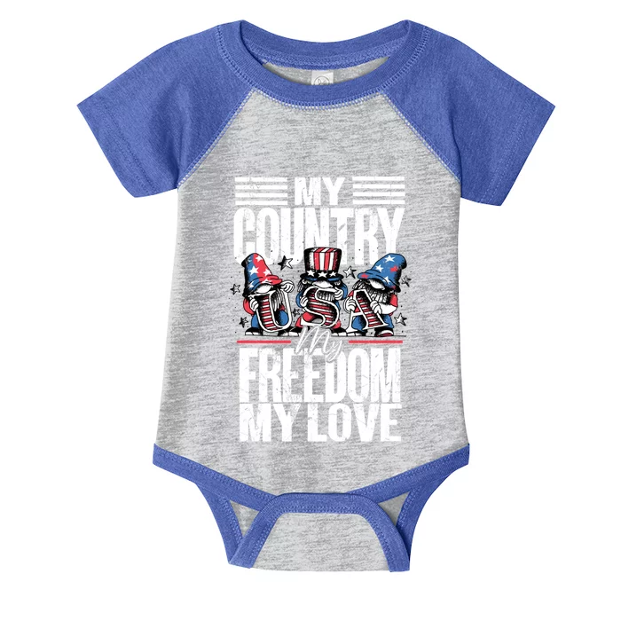 My Country My Freedom My Love Gift 4th Of July American Flag Cute Gift Infant Baby Jersey Bodysuit