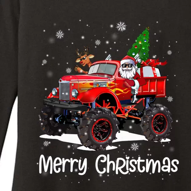 Merry Christmas Monster Truck Reindeer Santa Xmas Pajamas Meaningful Gift Womens CVC Long Sleeve Shirt