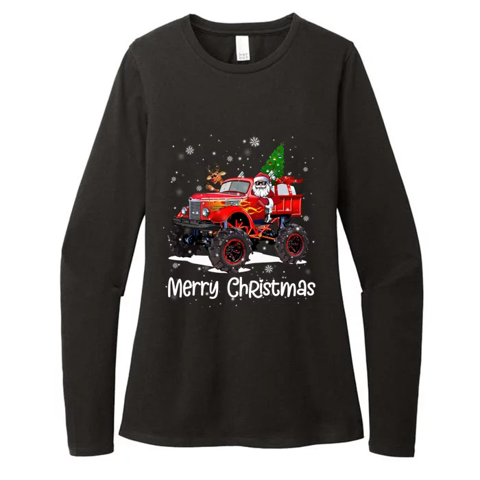 Merry Christmas Monster Truck Reindeer Santa Xmas Pajamas Meaningful Gift Womens CVC Long Sleeve Shirt