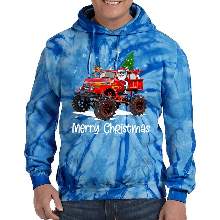 Merry Christmas Monster Truck Reindeer Santa Xmas Pajamas Meaningful Gift Tie Dye Hoodie