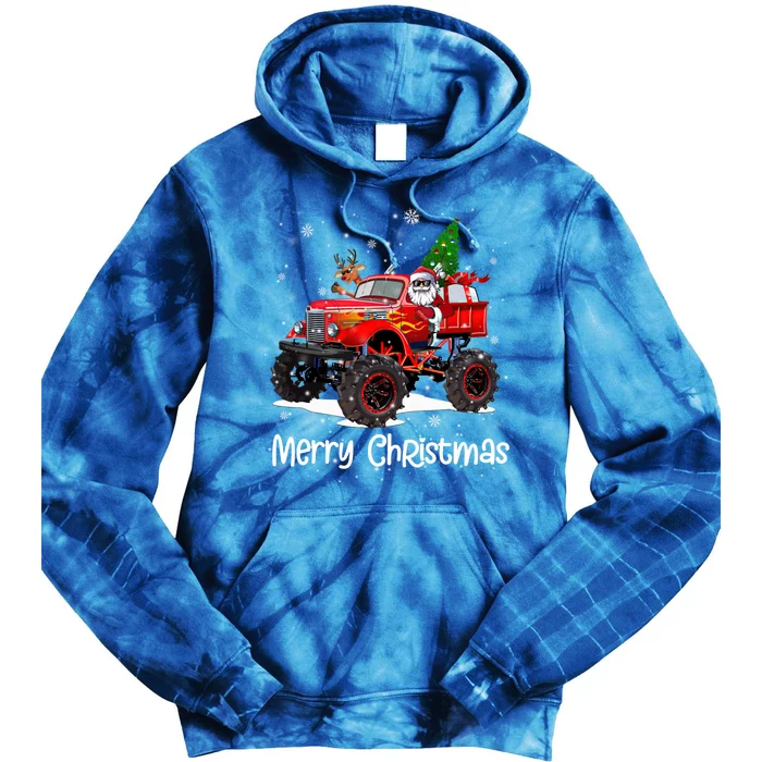 Merry Christmas Monster Truck Reindeer Santa Xmas Pajamas Meaningful Gift Tie Dye Hoodie