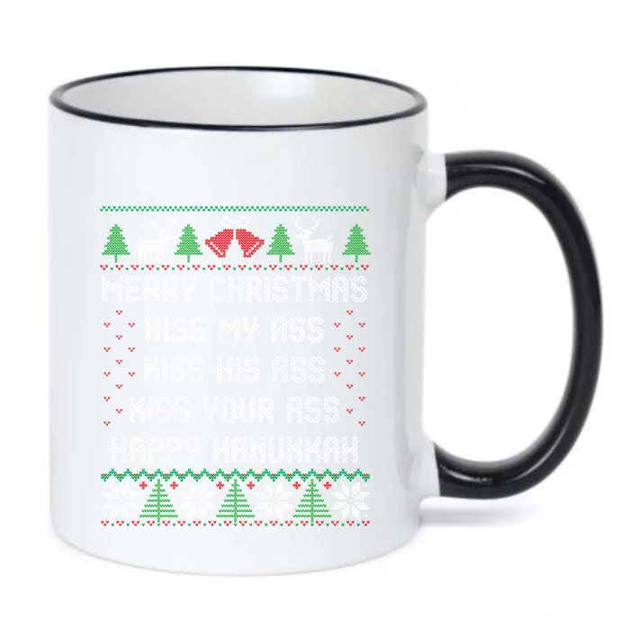 Merry Christmas My Ass Happy Hanukkah Ugly Xmas Sweater Meaningful Gift Black Color Changing Mug