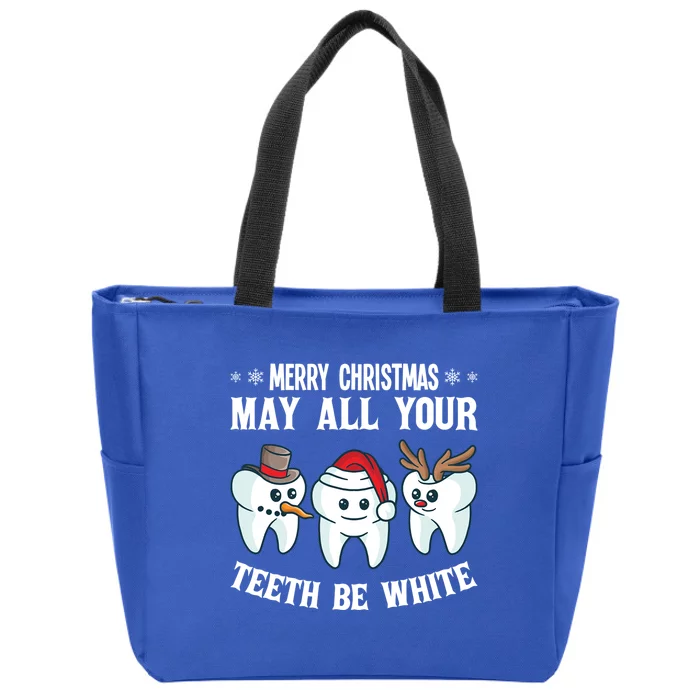 Merry Christmas May All Your Teeth Be White Dentist Dental Funny Gift Zip Tote Bag