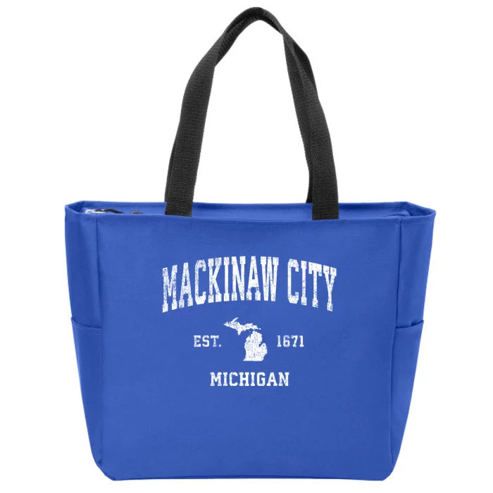 Mackinaw City Michigan Mi Vintage Athletic Sports Zip Tote Bag