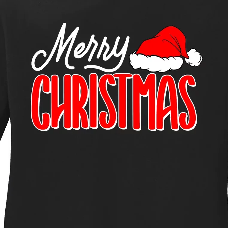 Merry Christmas Matching Family Christmas Santa Hat Pajamas Ladies Long Sleeve Shirt