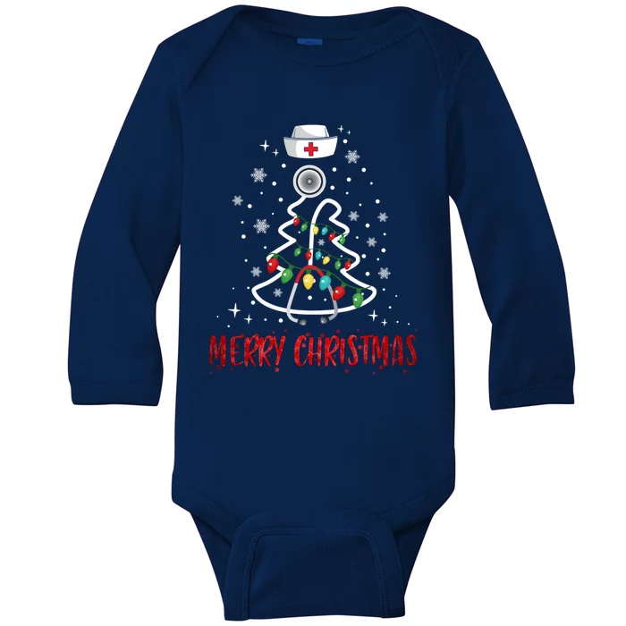 Merry Christmas Nurse Gift Stethoscope Tree Lights Xmas Meaningful Gift Baby Long Sleeve Bodysuit