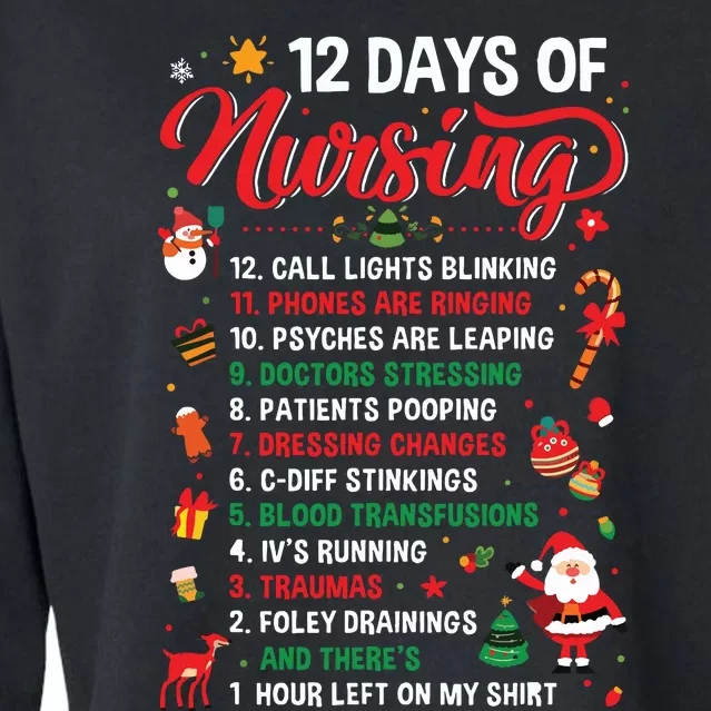 Merry Christmas Nurse Xmas 12 Days Of Nursing Pajamas Women Cropped Pullover Crew