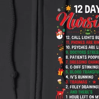 Merry Christmas Nurse Xmas 12 Days Of Nursing Pajamas Women Full Zip Hoodie