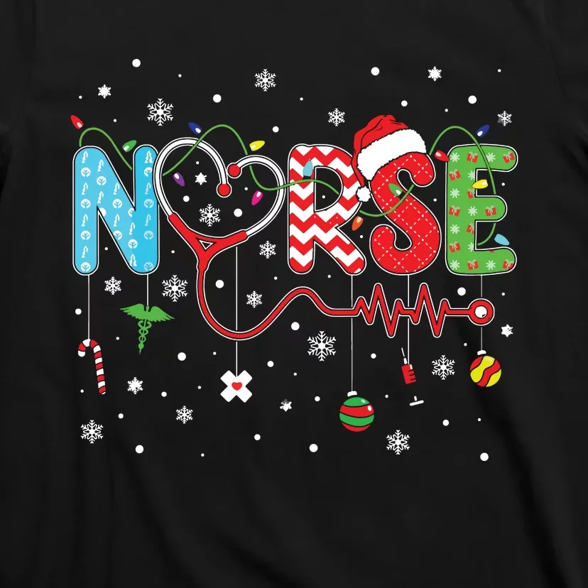 Merry Christmas Nurse Xmas Scrub Nurse Christmas Pattern T-Shirt