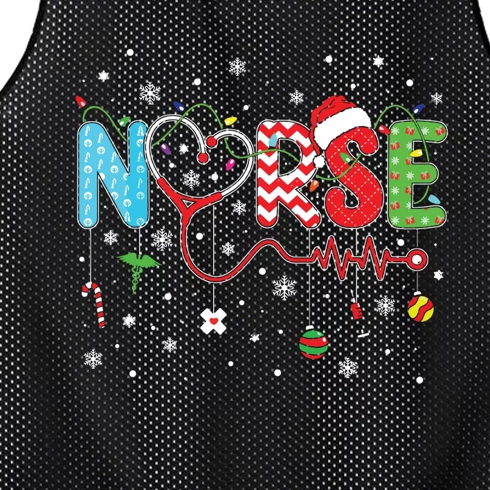 Merry Christmas Nurse Xmas Scrub Nurse Christmas Pattern Mesh Reversible Basketball Jersey Tank