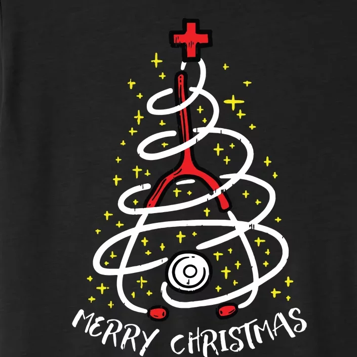 Merry Christmas Nurse Xmas Scrub Top Women Stethoscope ChromaSoft Performance T-Shirt