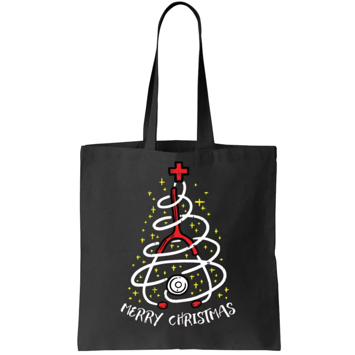 Merry Christmas Nurse Xmas Scrub Top Women Stethoscope Tote Bag