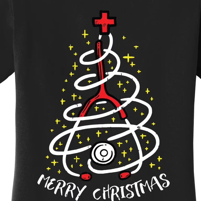 Merry Christmas Nurse Xmas Scrub Top Women Stethoscope Women's T-Shirt