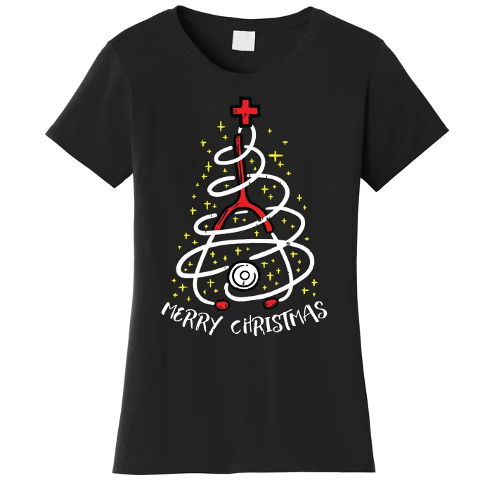 Merry Christmas Nurse Xmas Scrub Top Women Stethoscope Women's T-Shirt