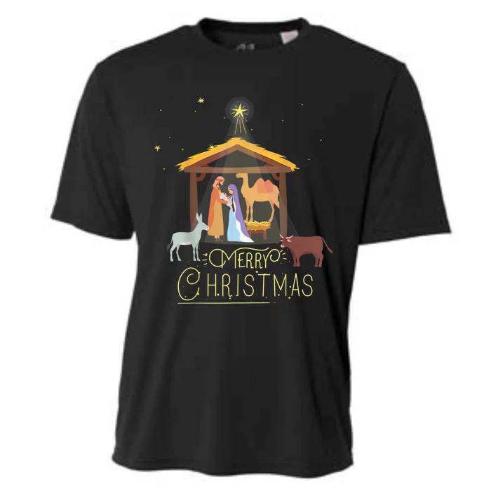 Merry Christmas Nativity Scene North Star Baby Jesus Cooling Performance Crew T-Shirt