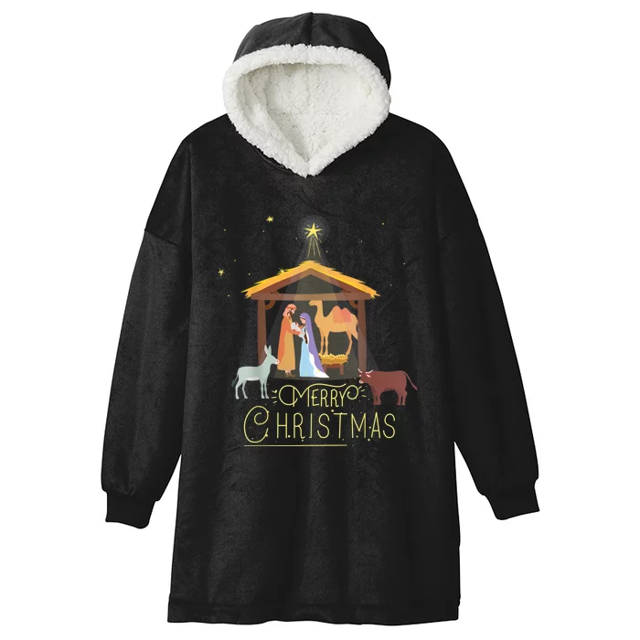 Merry Christmas Nativity Scene North Star Baby Jesus Hooded Wearable Blanket