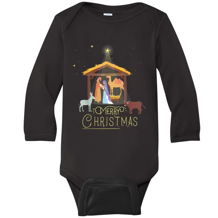 Merry Christmas Nativity Scene North Star Baby Jesus Baby Long Sleeve Bodysuit