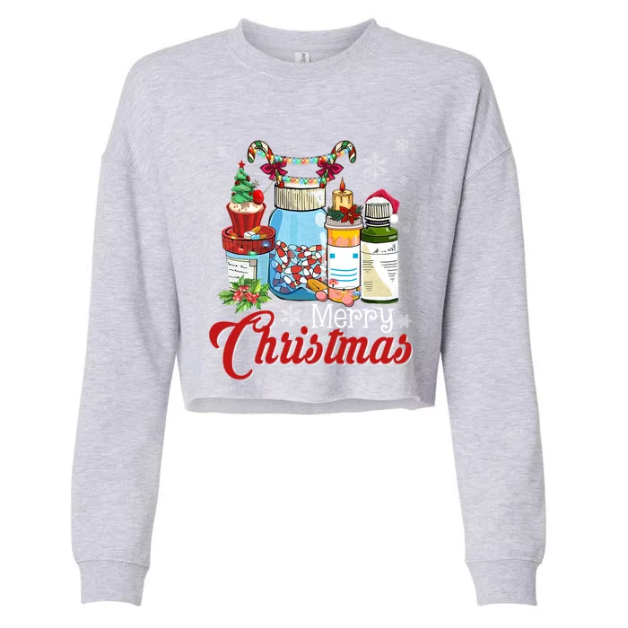 Merry Christmas Nurse Er Nicu Icu Rn Nurses Xmas Pajama Funny Gift Cropped Pullover Crew