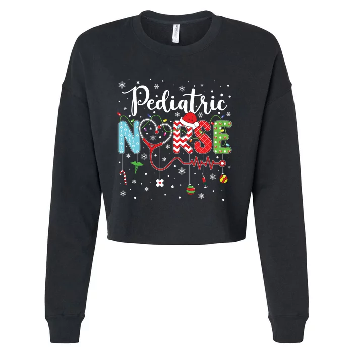 Merry Christmas Nurse Pediatric Nurse Christmas Pattern Cropped Pullover Crew