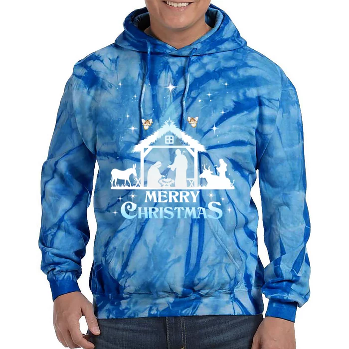 Merry Christmas Nativity Scene North Star Jesus Cute Gift Tie Dye Hoodie