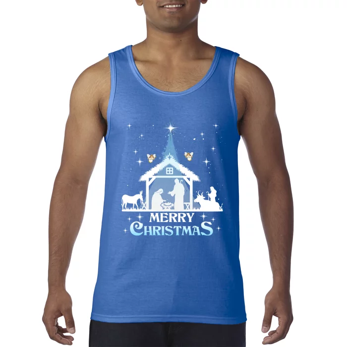 Merry Christmas Nativity Scene North Star Jesus Cute Gift Tank Top