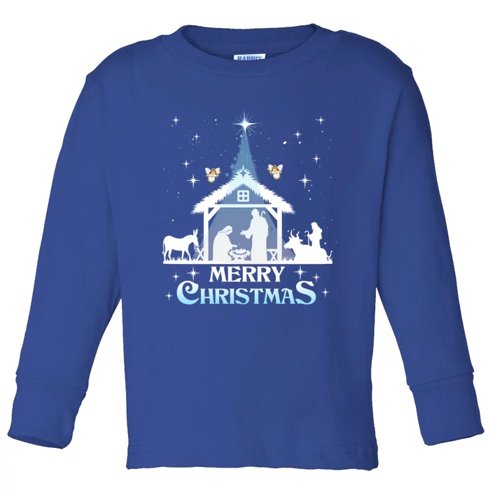 Merry Christmas Nativity Scene North Star Jesus Cute Gift Toddler Long Sleeve Shirt