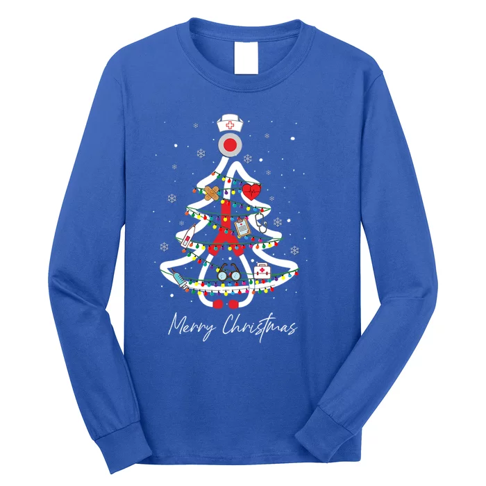 Merry Christmas Nurse Stethoscope Christmas Tree Funny Gift Funny Gift Long Sleeve Shirt