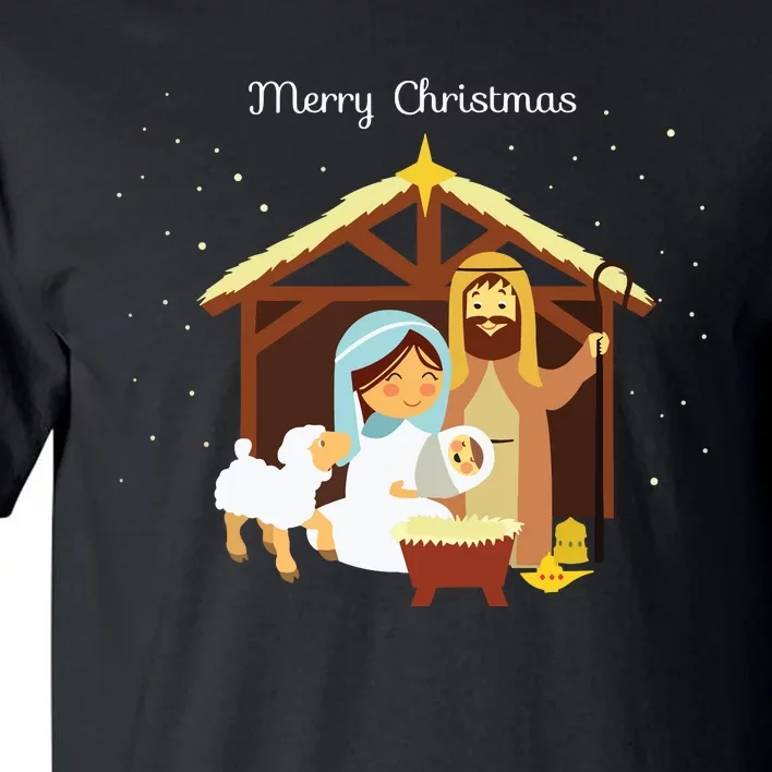 Merry Christmas Nativity Scene Christian Faith Holiday Tall T-Shirt