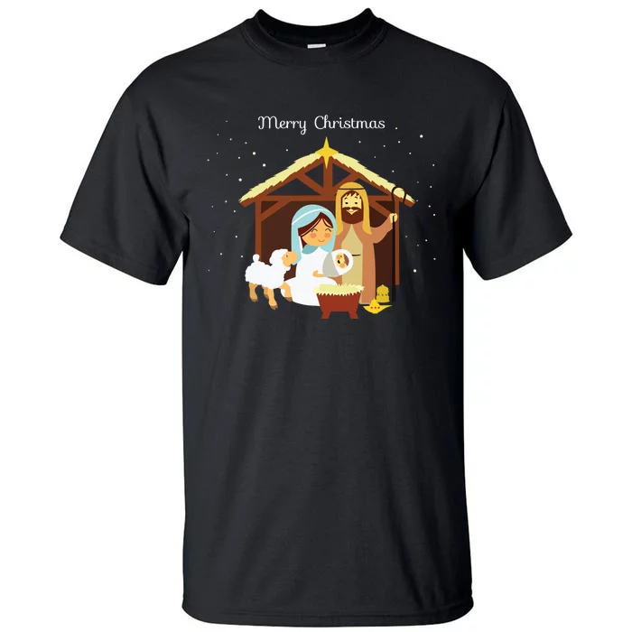 Merry Christmas Nativity Scene Christian Faith Holiday Tall T-Shirt