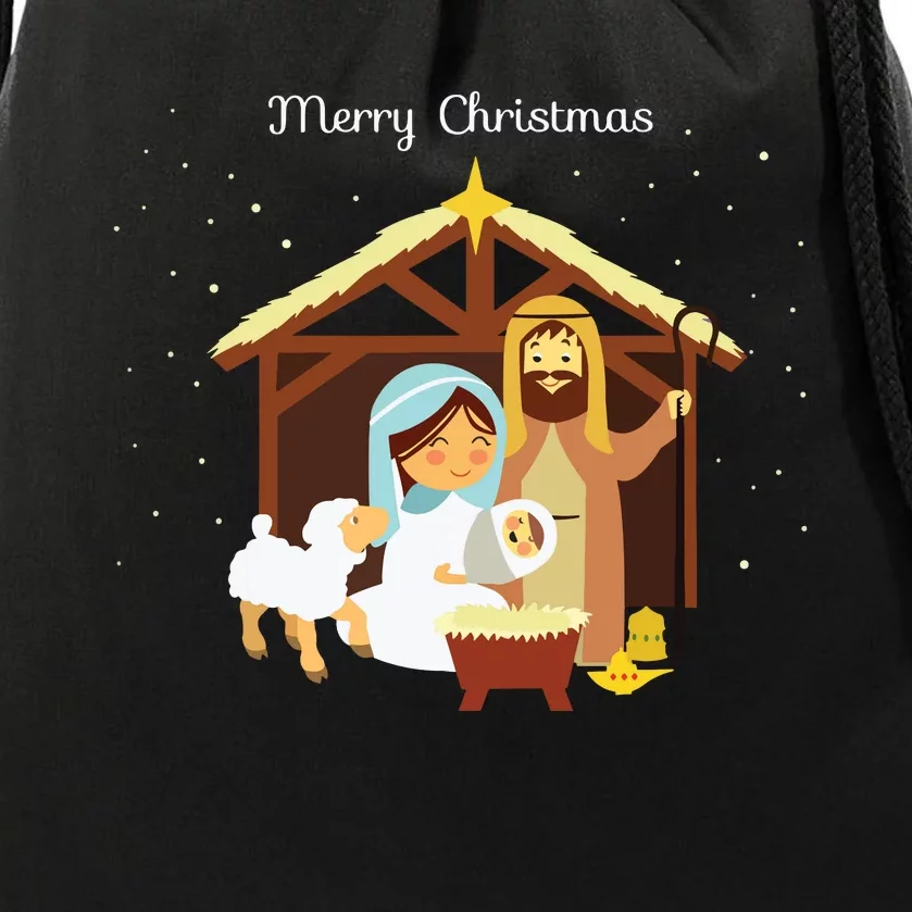 Merry Christmas Nativity Scene Christian Faith Holiday Drawstring Bag