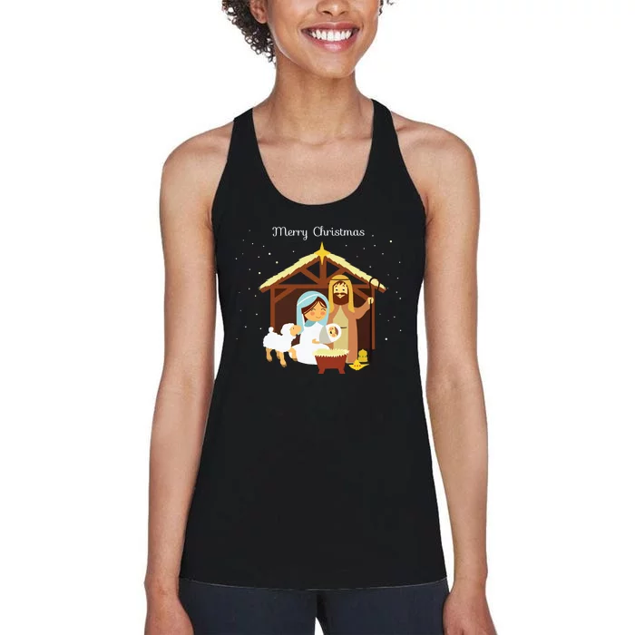 Merry Christmas Nativity Scene Christian Faith Holiday Women's Racerback Tank