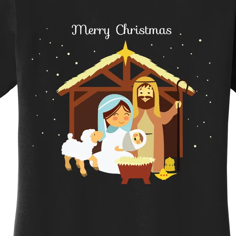 Merry Christmas Nativity Scene Christian Faith Holiday Women's T-Shirt