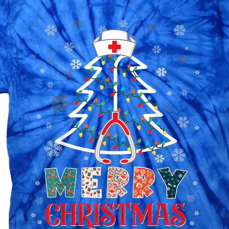 Merry Christmas Nurse Stethoscope Xmas Tree Health Worker Cool Gift Tie-Dye T-Shirt