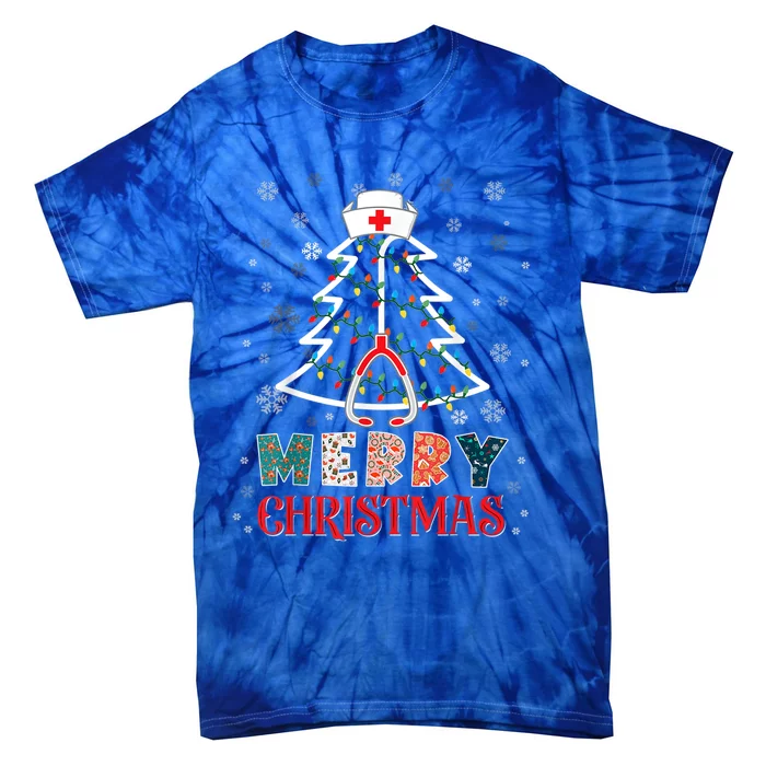 Merry Christmas Nurse Stethoscope Xmas Tree Health Worker Cool Gift Tie-Dye T-Shirt