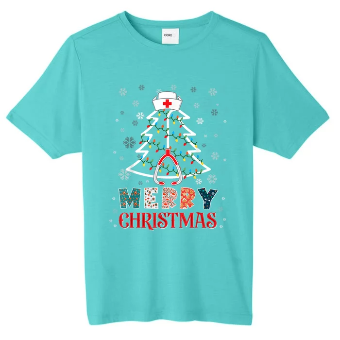 Merry Christmas Nurse Stethoscope Xmas Tree Health Worker Cool Gift ChromaSoft Performance T-Shirt