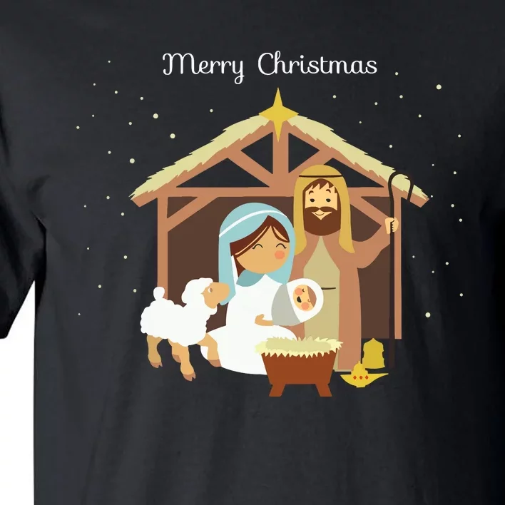 Merry Christmas Nativity Scene Christian Faith Holiday Tall T-Shirt