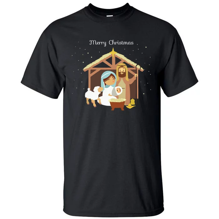 Merry Christmas Nativity Scene Christian Faith Holiday Tall T-Shirt