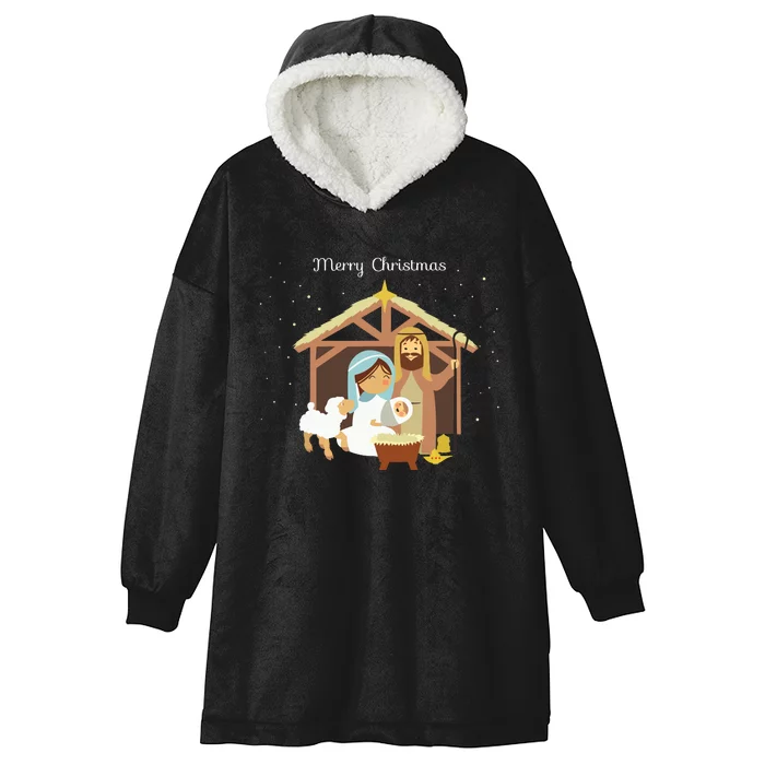 Merry Christmas Nativity Scene Christian Faith Holiday Hooded Wearable Blanket