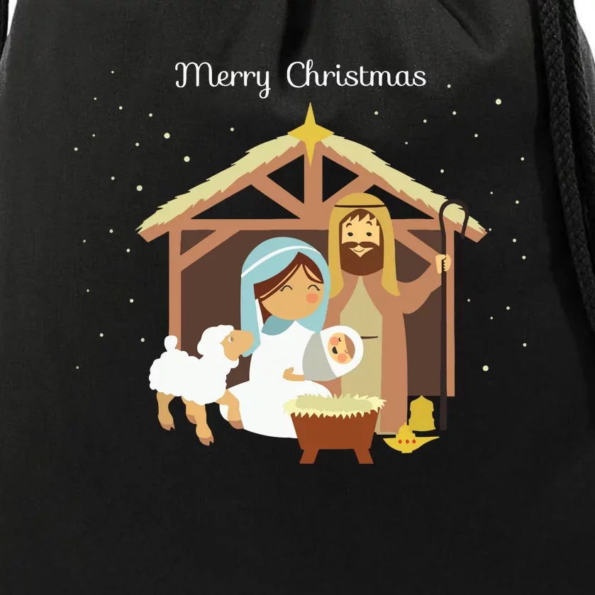 Merry Christmas Nativity Scene Christian Faith Holiday Drawstring Bag