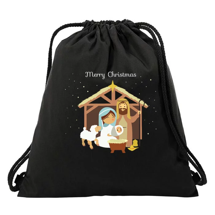 Merry Christmas Nativity Scene Christian Faith Holiday Drawstring Bag