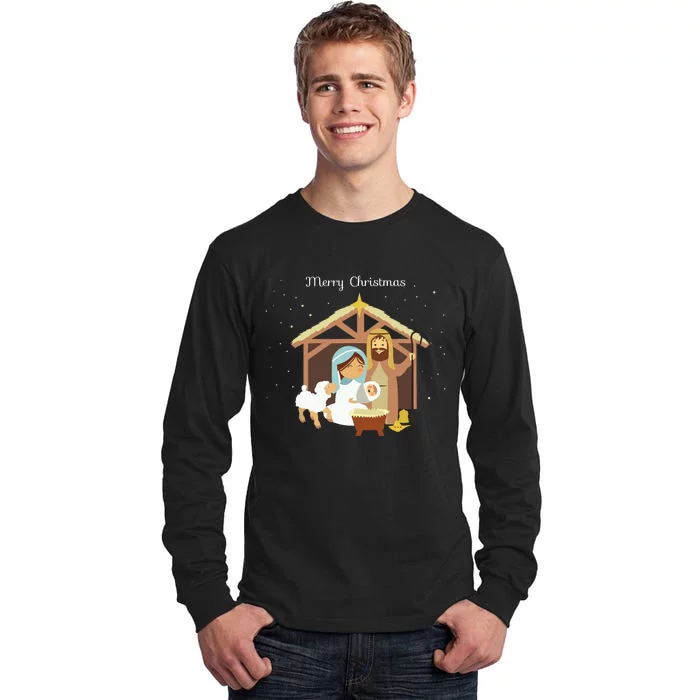 Merry Christmas Nativity Scene Christian Faith Holiday Tall Long Sleeve T-Shirt