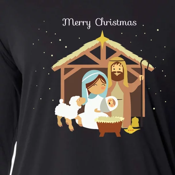 Merry Christmas Nativity Scene Christian Faith Holiday Cooling Performance Long Sleeve Crew