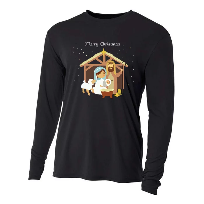 Merry Christmas Nativity Scene Christian Faith Holiday Cooling Performance Long Sleeve Crew