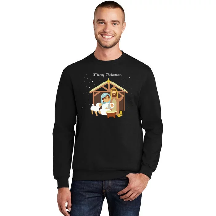 Merry Christmas Nativity Scene Christian Faith Holiday Tall Sweatshirt