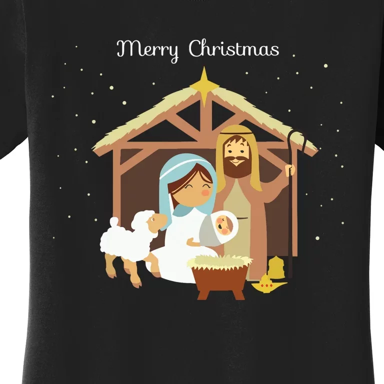 Merry Christmas Nativity Scene Christian Faith Holiday Women's T-Shirt