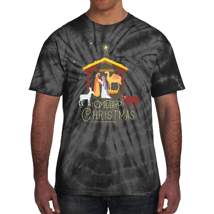 Merry Christmas Nativity Scene North Star Baby Jesus Short Sleeve Tie-Dye T-Shirt