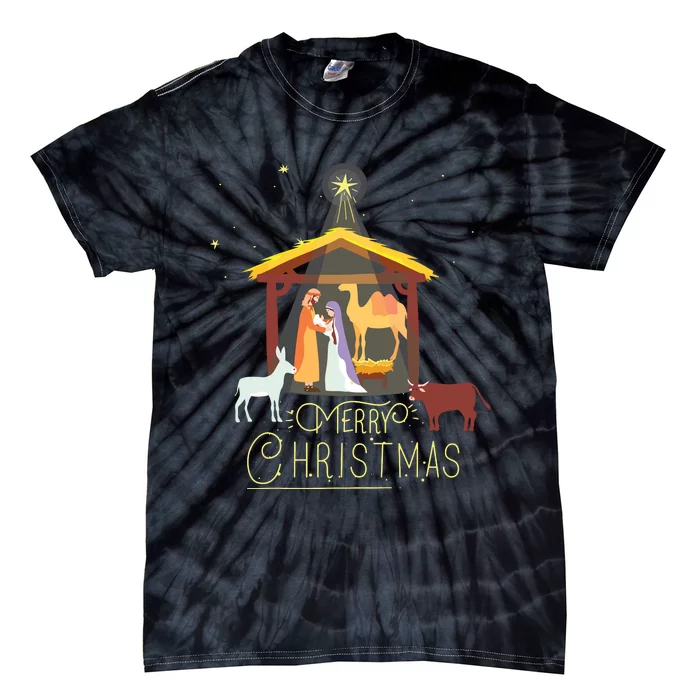 Merry Christmas Nativity Scene North Star Baby Jesus Short Sleeve Tie-Dye T-Shirt