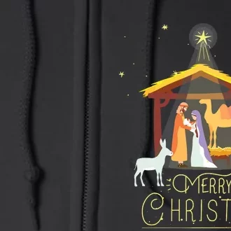 Merry Christmas Nativity Scene North Star Baby Jesus Short Sleeve Full Zip Hoodie